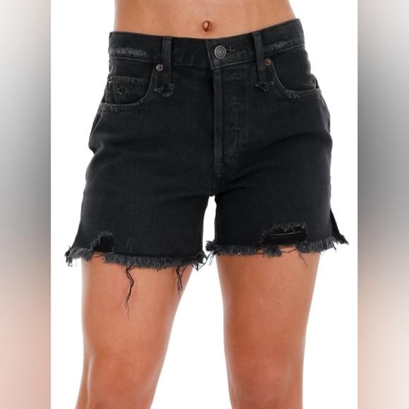 NWT FREE PEOPLE WASHED BLACK MAKAI CUT OFF MIDI SHORTS SIZE 25 - Picture 1 of 9